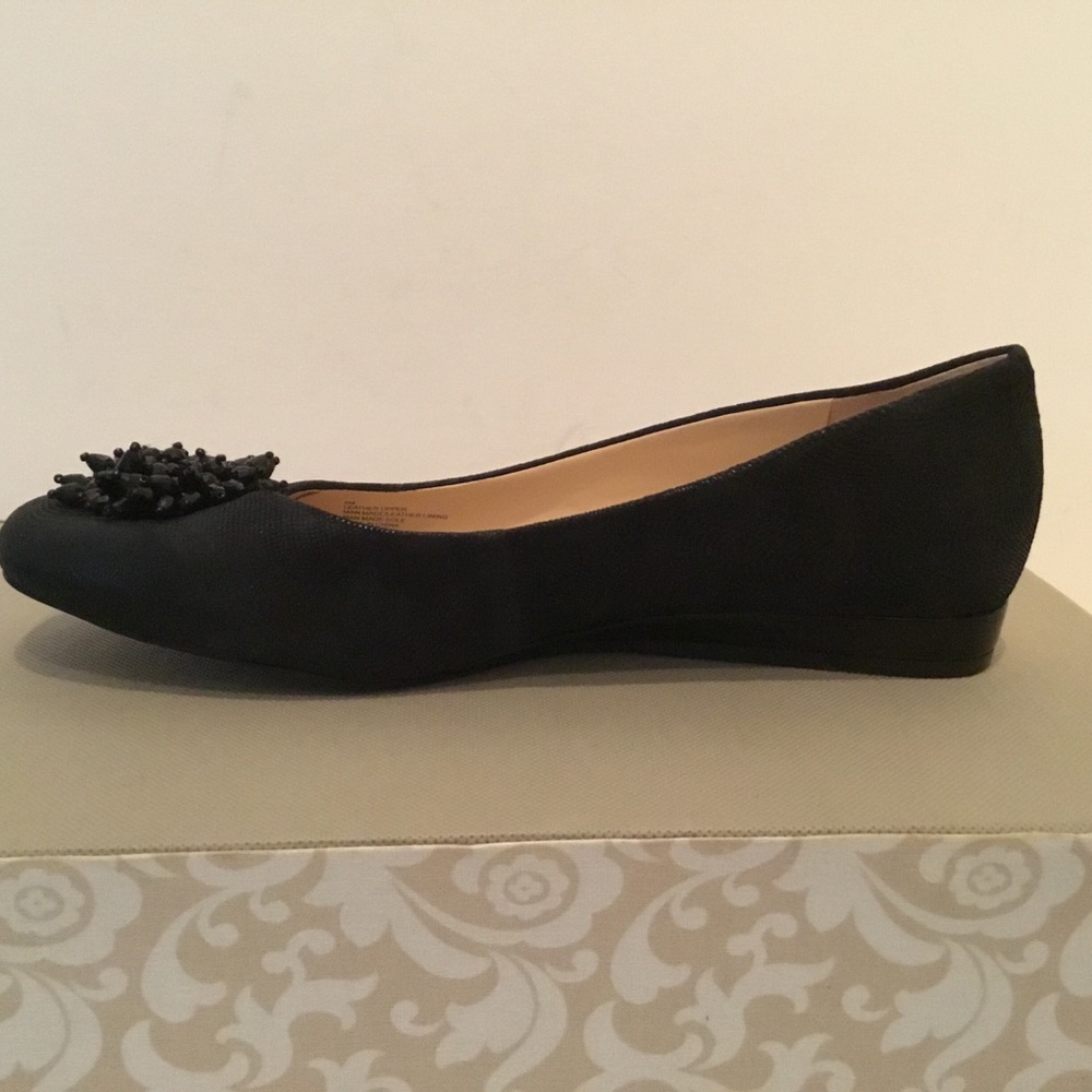 Alex Marie Meghann black leather ballet flats bead embellishments / NEW - Picture 6 of 9
